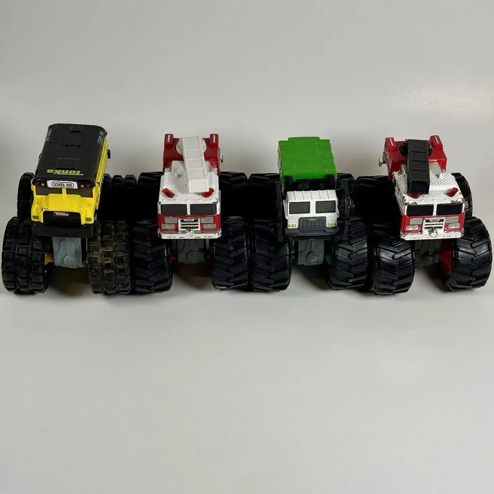 Tonka Metal Movers Garbage Truck, School Bus Fire Trucks Diecast Monster Trucks